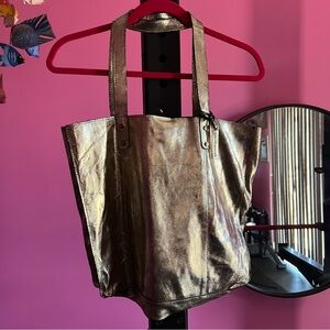 Gold Genuine Leather Tote Bag Purse